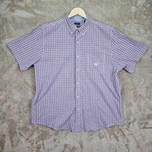 Chaps Easy Care Button-Down Blue Red White Plaid Shirt Mens Size XL Short Sleeve